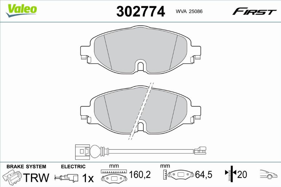 Valeo 302774 - Bremžu uzliku kompl., Disku bremzes autodraugiem.lv