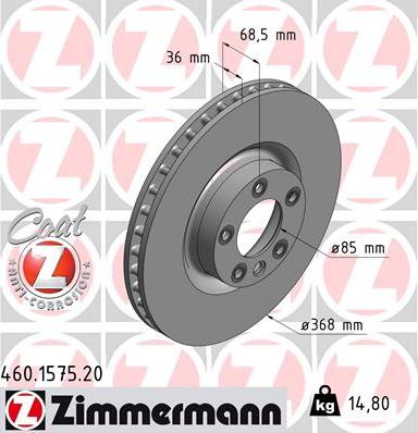 Zimmermann 460.1575.20 - Bremžu diski autodraugiem.lv