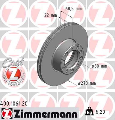 Zimmermann 400.1061.20 - Bremžu diski autodraugiem.lv