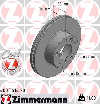 Zimmermann 400.3614.20 - Bremžu diski autodraugiem.lv