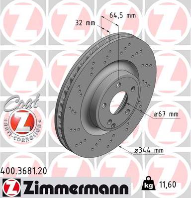 Zimmermann 400.3681.20 - Bremžu diski autodraugiem.lv