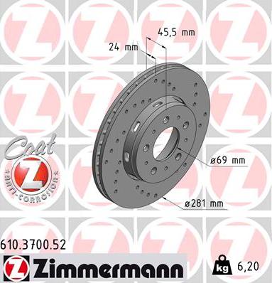 Zimmermann 610.3700.52 - Bremžu diski autodraugiem.lv