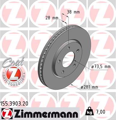 Zimmermann 155.3903.20 - Bremžu diski autodraugiem.lv