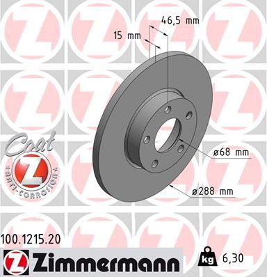 Zimmermann 100.1215.20 - Bremžu diski autodraugiem.lv