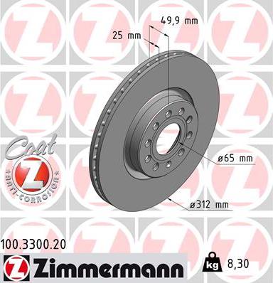 Zimmermann 100.3300.20 - Bremžu diski autodraugiem.lv