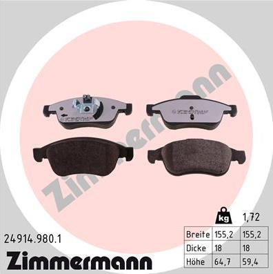 Zimmermann 24914.980.1 - Bremžu uzliku kompl., Disku bremzes autodraugiem.lv