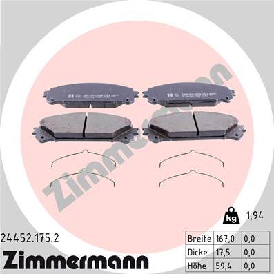 Zimmermann 24452.175.2 - Bremžu uzliku kompl., Disku bremzes autodraugiem.lv