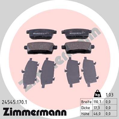 Zimmermann 24545.170.1 - Bremžu uzliku kompl., Disku bremzes autodraugiem.lv