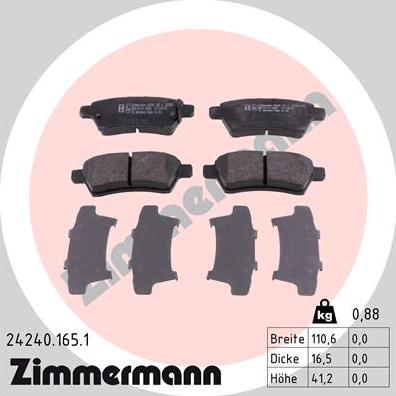Zimmermann 24240.165.1 - Bremžu uzliku kompl., Disku bremzes autodraugiem.lv