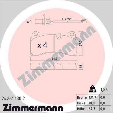 Zimmermann 24261.180.2 - Bremžu uzliku kompl., Disku bremzes autodraugiem.lv