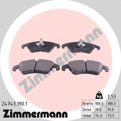 Zimmermann 24743.190.1 - Bremžu uzliku kompl., Disku bremzes autodraugiem.lv
