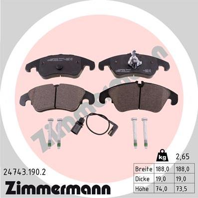 Zimmermann 24743.190.2 - Bremžu uzliku kompl., Disku bremzes autodraugiem.lv