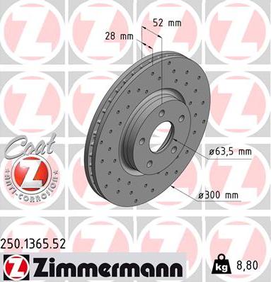 Zimmermann 250.1365.52 - Bremžu diski autodraugiem.lv