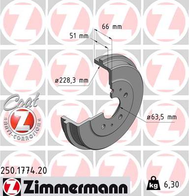 Zimmermann 250.1774.20 - Bremžu trumulis autodraugiem.lv