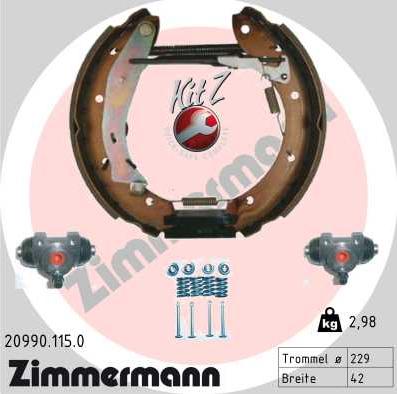 Zimmermann 20990.115.0 - Bremžu komplekts, trumuļa bremzes autodraugiem.lv