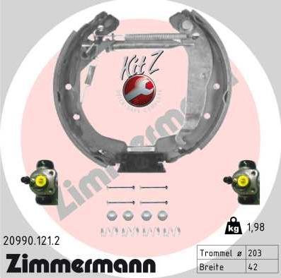 Zimmermann 20990.121.2 - Bremžu komplekts, trumuļa bremzes autodraugiem.lv