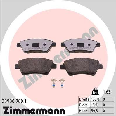 Zimmermann 23930.980.1 - Bremžu uzliku kompl., Disku bremzes autodraugiem.lv