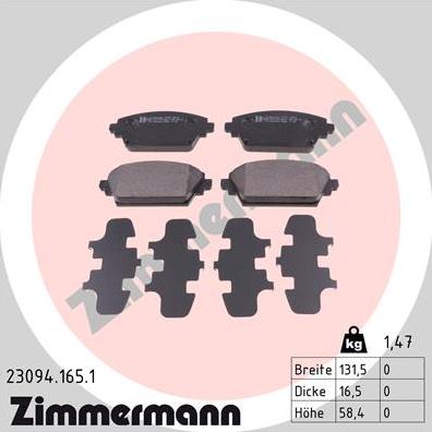 Zimmermann 23094.165.1 - Bremžu uzliku kompl., Disku bremzes autodraugiem.lv