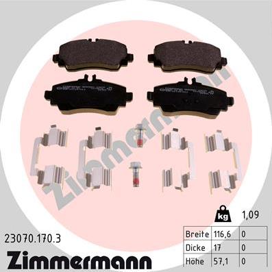 Zimmermann 23070.170.3 - Bremžu uzliku kompl., Disku bremzes autodraugiem.lv