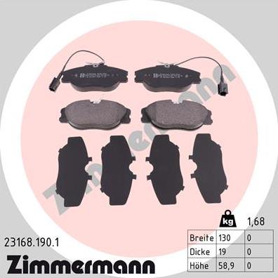 Zimmermann 23168.190.1 - Bremžu uzliku kompl., Disku bremzes autodraugiem.lv