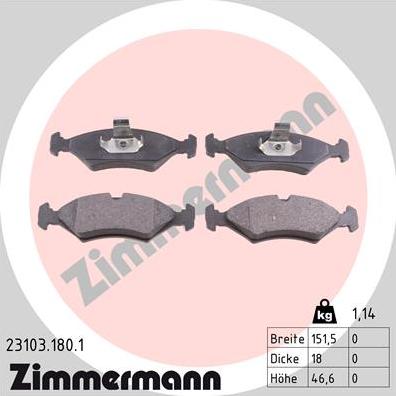 Zimmermann 23103.180.1 - Bremžu uzliku kompl., Disku bremzes autodraugiem.lv