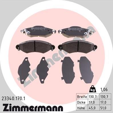 Zimmermann 23340.170.1 - Bremžu uzliku kompl., Disku bremzes autodraugiem.lv