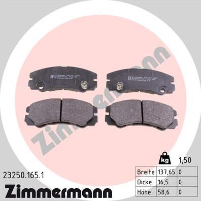 Zimmermann 23250.165.1 - Bremžu uzliku kompl., Disku bremzes autodraugiem.lv