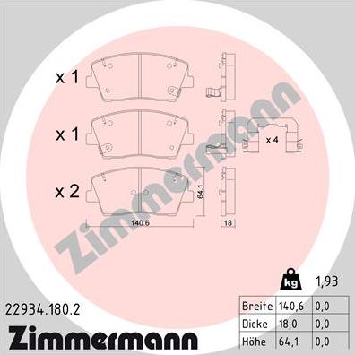 Zimmermann 22934.180.2 - Bremžu uzliku kompl., Disku bremzes autodraugiem.lv
