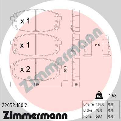 Zimmermann 22052.180.2 - Bremžu uzliku kompl., Disku bremzes autodraugiem.lv
