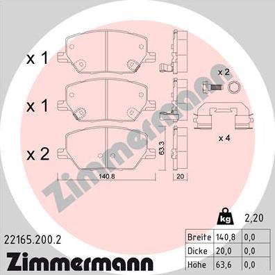 Zimmermann 22165.200.2 - Bremžu uzliku kompl., Disku bremzes autodraugiem.lv