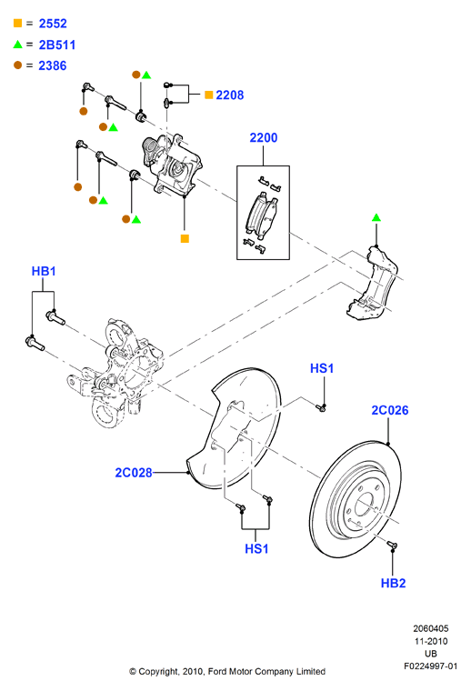 FORD DG1Z 2200-E - Bremžu uzliku kompl., Disku bremzes autodraugiem.lv