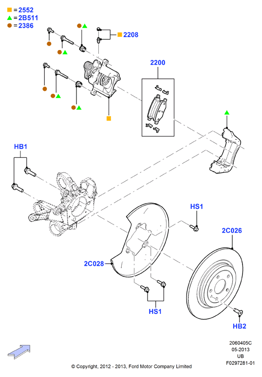 FORD USA EU2Z 2V200-A - Bremžu uzliku kompl., Disku bremzes autodraugiem.lv