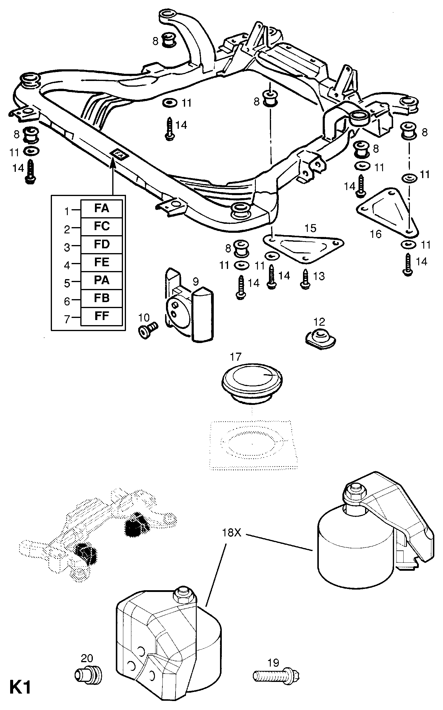 OPEL 302015 - CROSSMEMBER, ASSY., FRONT AXLE, WITH BUSHES (IDENT FC) (EXCEPT V autodraugiem.lv
