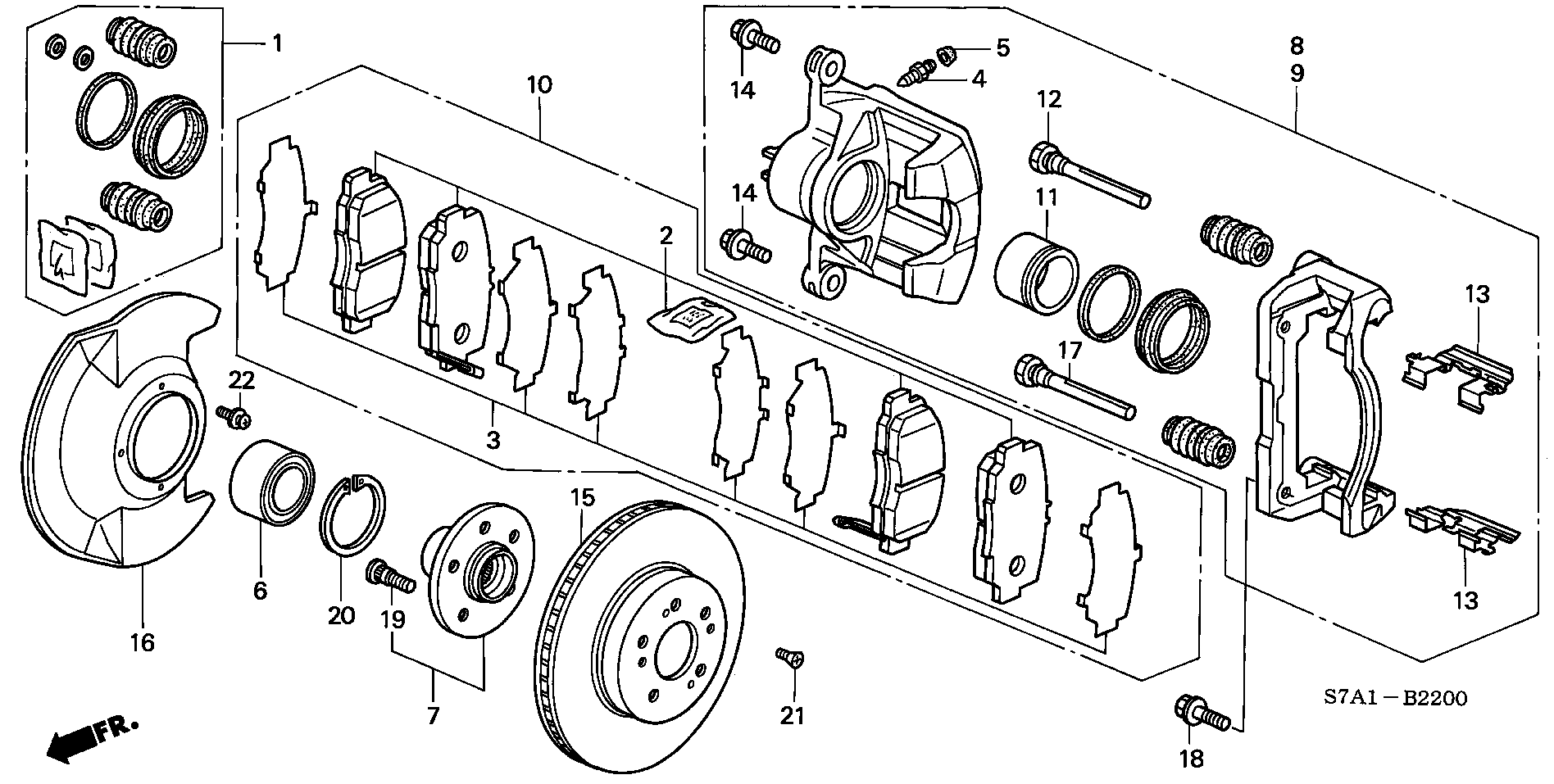 Honda 45022-S7A-D00 - Bremžu uzliku kompl., Disku bremzes autodraugiem.lv