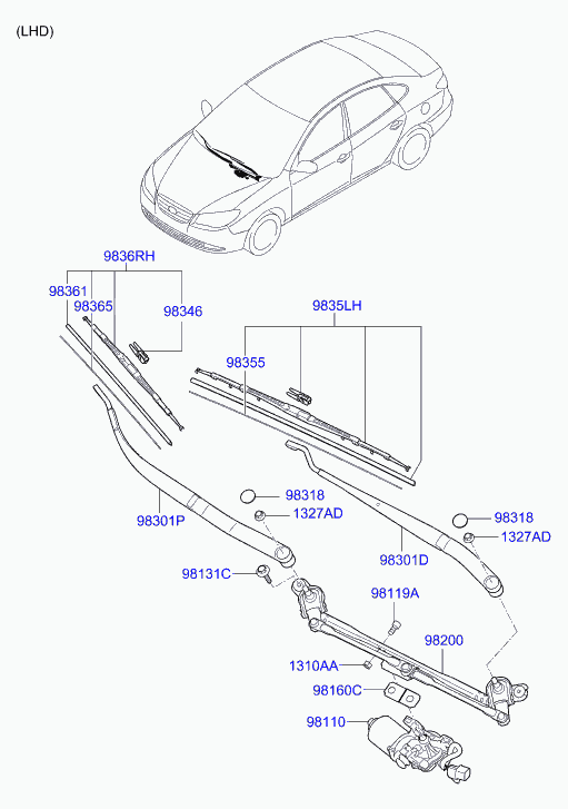 KIA 98350-2H050 - Stikla tīrītāja slotiņa autodraugiem.lv