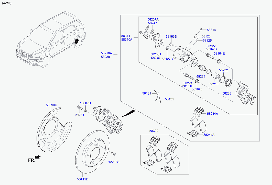 Hyundai 58302M0A01 - Bremžu uzliku kompl., Disku bremzes autodraugiem.lv