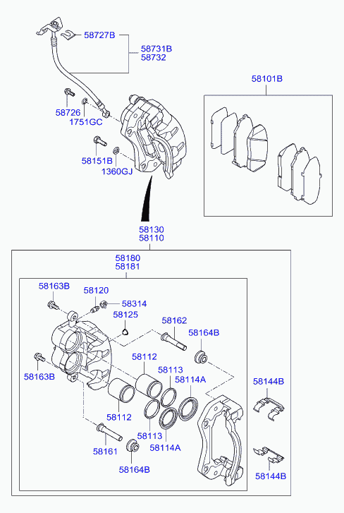 Hyundai 581013JA50 - Bremžu uzliku kompl., Disku bremzes autodraugiem.lv