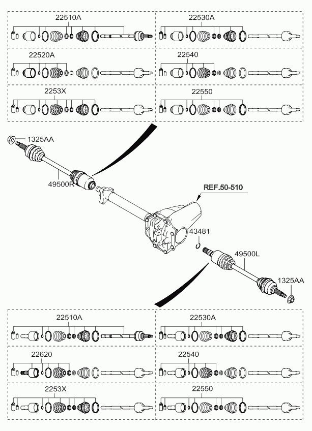 KIA 495913E201 - Šarnīru komplekts, Piedziņas vārpsta autodraugiem.lv