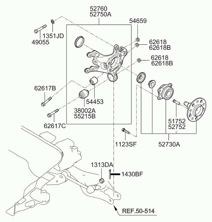 KIA 527201D010 - Carrier assy - rear axle, rh autodraugiem.lv