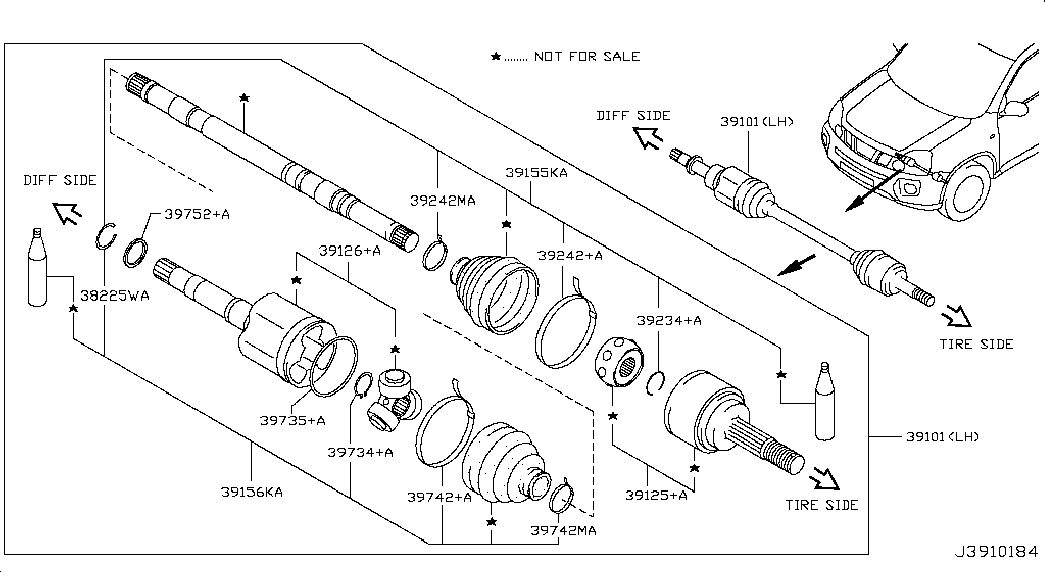 NISSAN 39211-JD22B - Šarnīru komplekts, Piedziņas vārpsta autodraugiem.lv