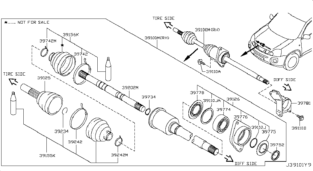 NISSAN 39100JG74A - Šarnīru komplekts, Piedziņas vārpsta autodraugiem.lv