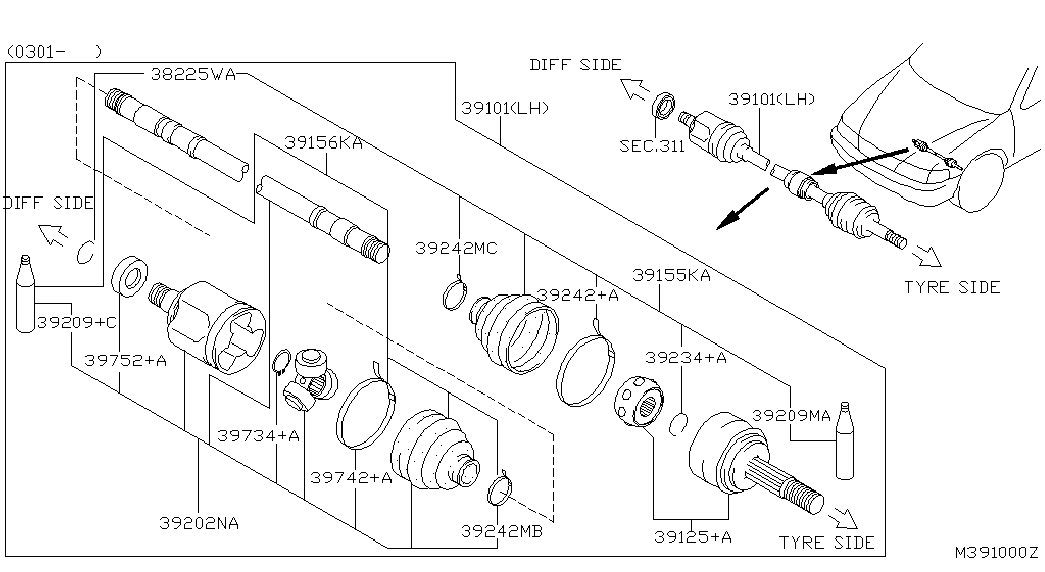 NISSAN 39101-BU010 - Piedziņas vārpsta autodraugiem.lv