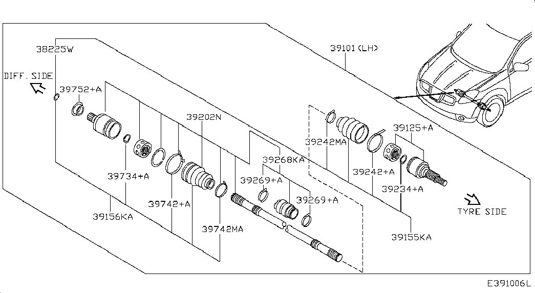 NISSAN 39101JD74B - Piedziņas vārpsta autodraugiem.lv