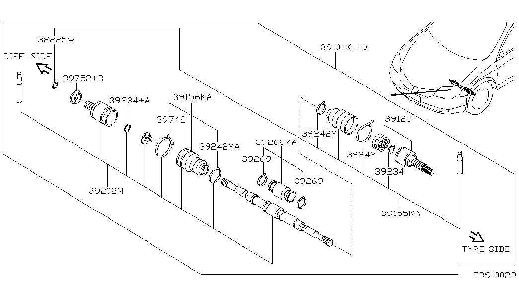 NISSAN 39101-AW312 - Piedziņas vārpsta autodraugiem.lv