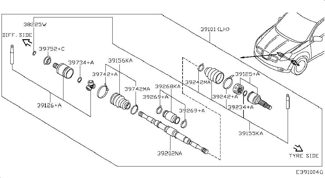 NISSAN 39101-JD52B - Šarnīru komplekts, Piedziņas vārpsta autodraugiem.lv