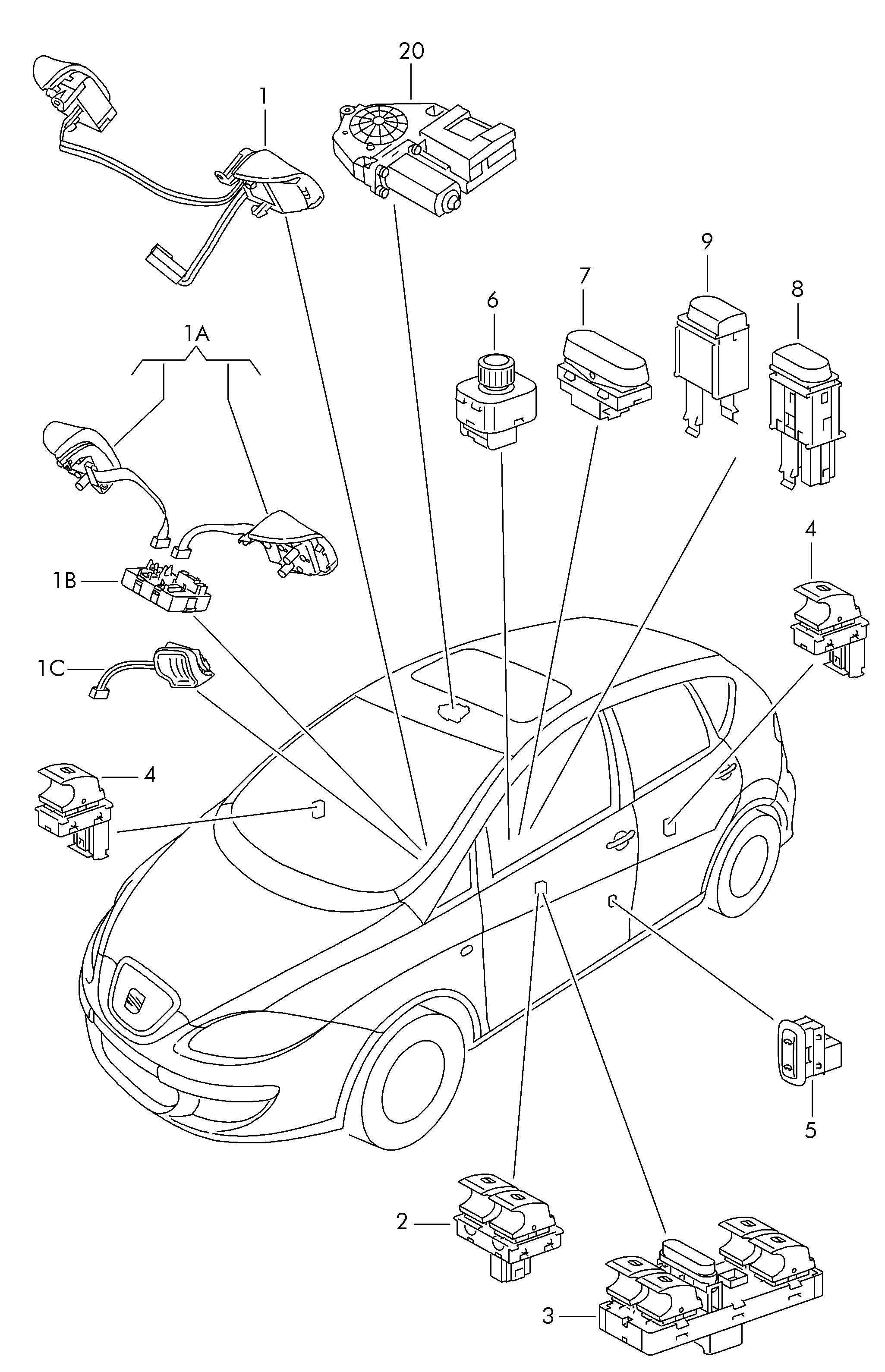 VW 1K4 959 857C - Slēdzis, Stikla pacēlājmehānisms autodraugiem.lv