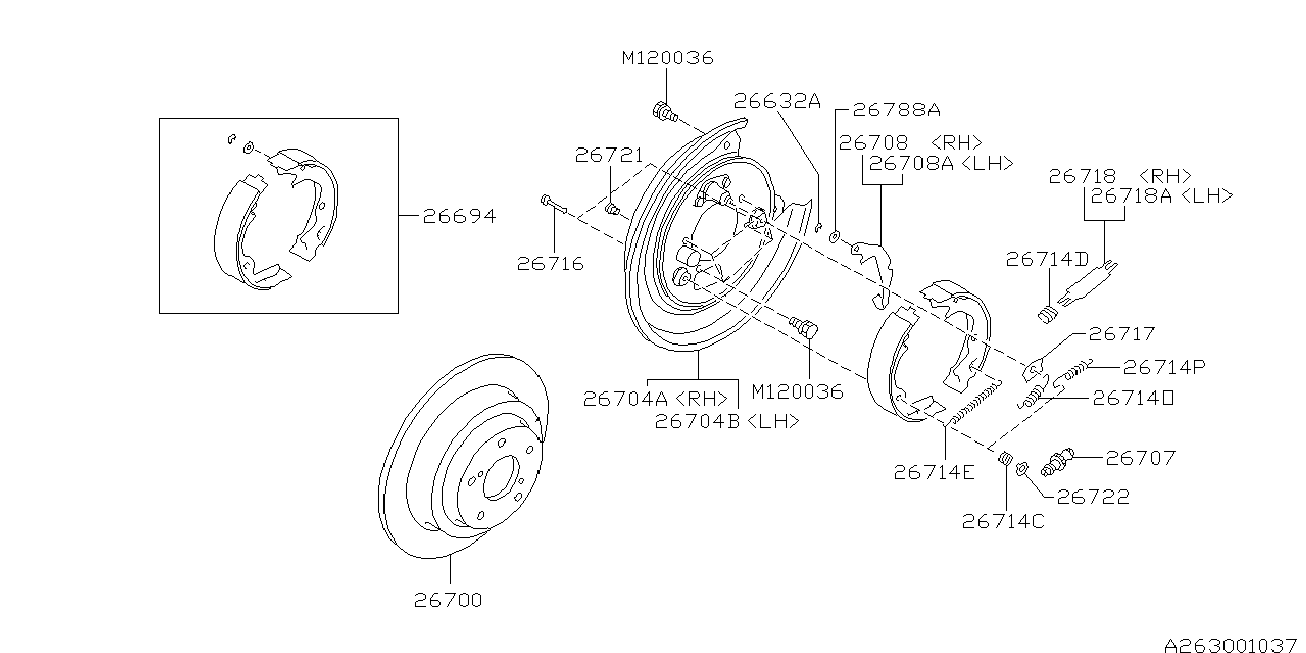 Subaru 26698AC000 - Bremžu loku kompl., Stāvbremze autodraugiem.lv