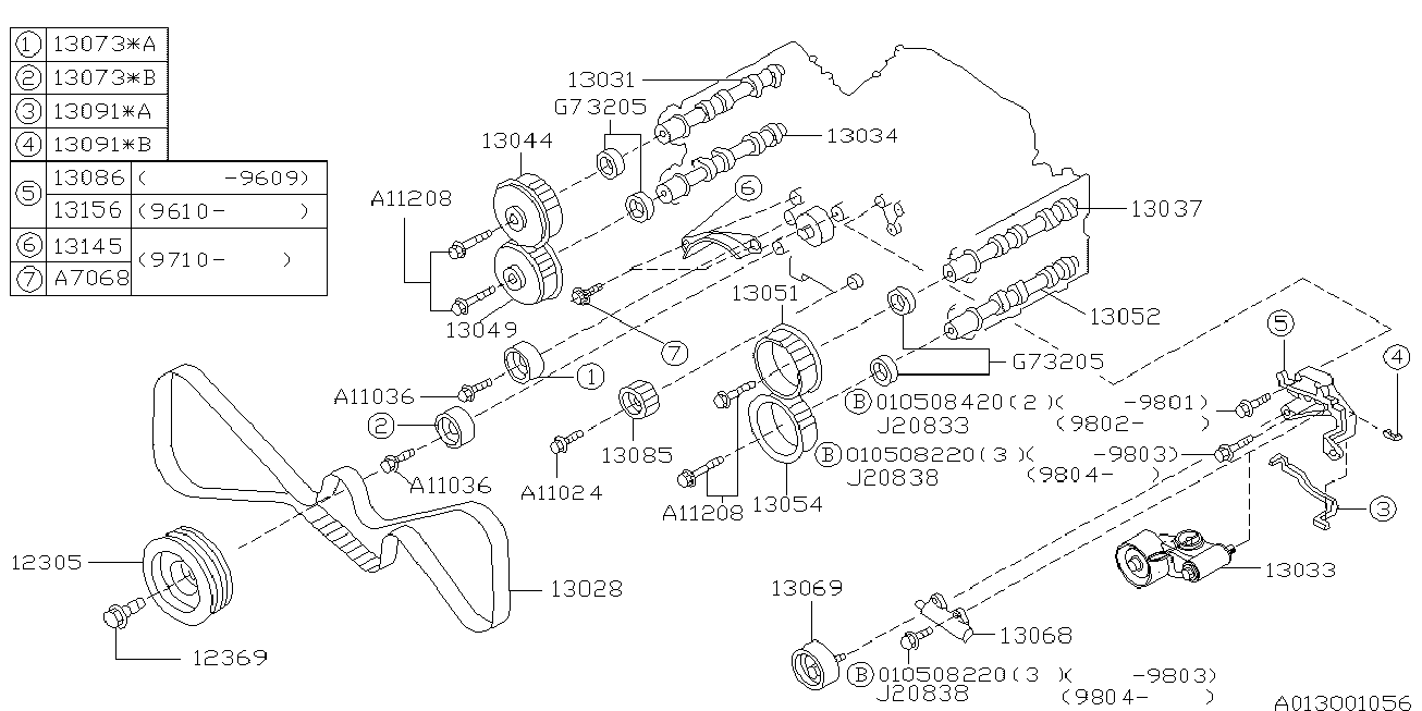 Subaru 13069-AA063 - Spriegotājrullītis, Gāzu sadales mehānisma piedziņas siksna autodraugiem.lv