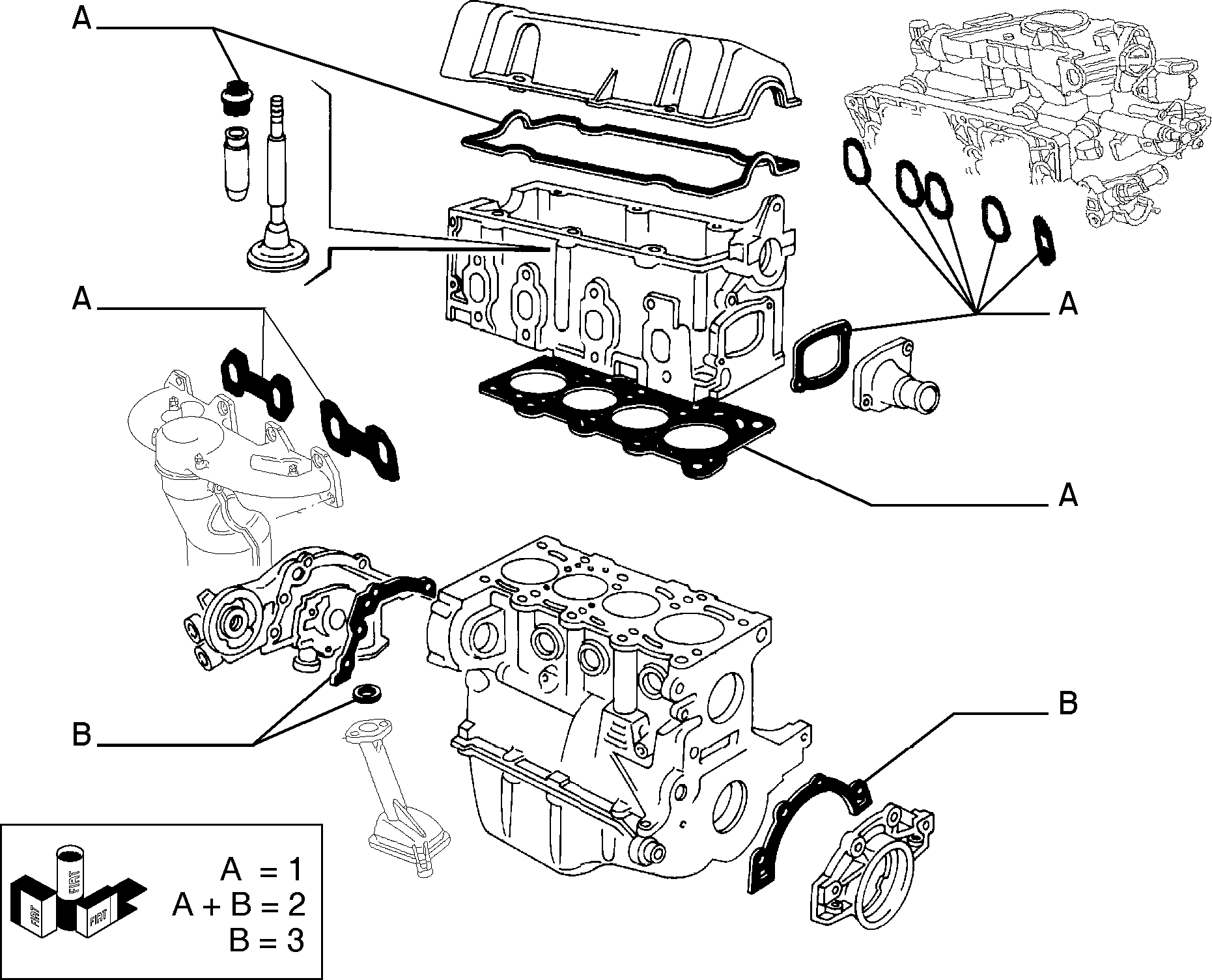 Lancia 71728880 - Blīvju komplekts, Motora bloks autodraugiem.lv