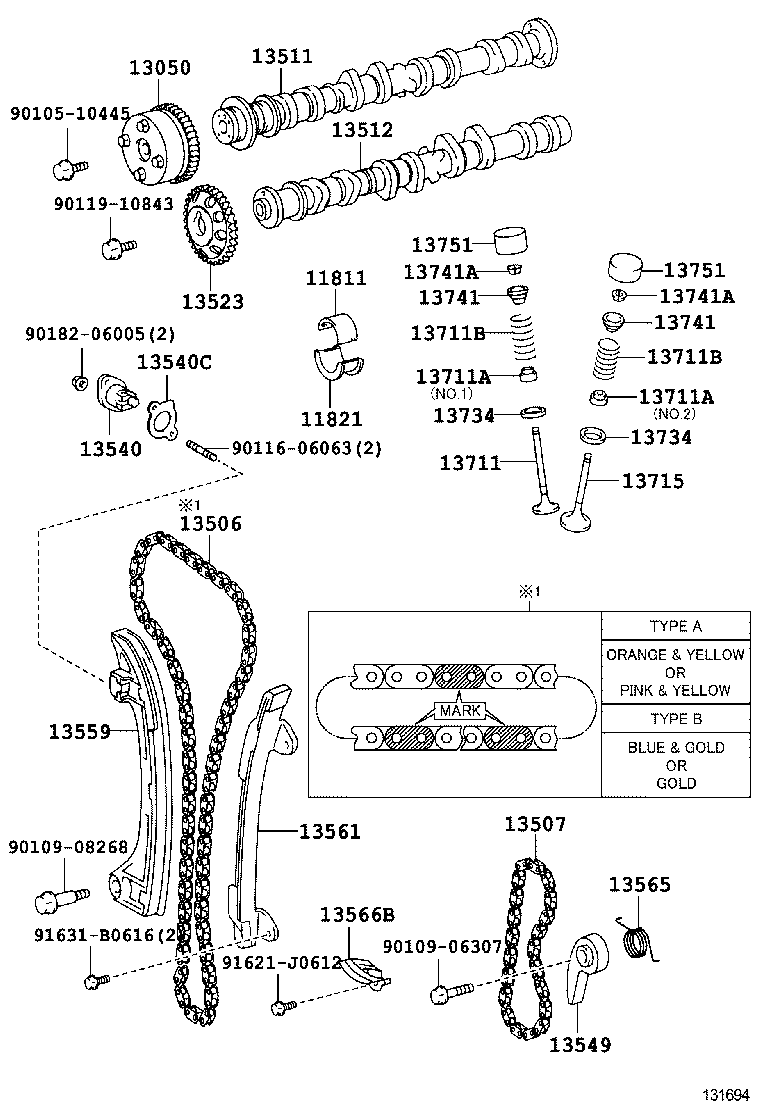 TOYOTA 1354928010 - Sadales vārpstas piedziņas ķēdes komplekts autodraugiem.lv